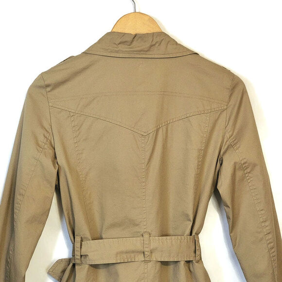 Pull & Bear Double Breasted Belt Tie Waist Mid Length Tan Trench Coat Size S - Picture 10 of 16
